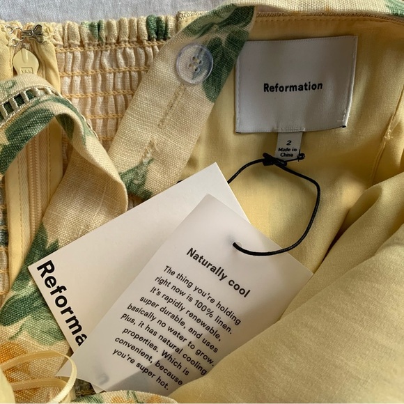 NWT Reformation Everett Linen Tiered Midi Maxi Dress Radiance Yellow Floral - Picture 7 of 9